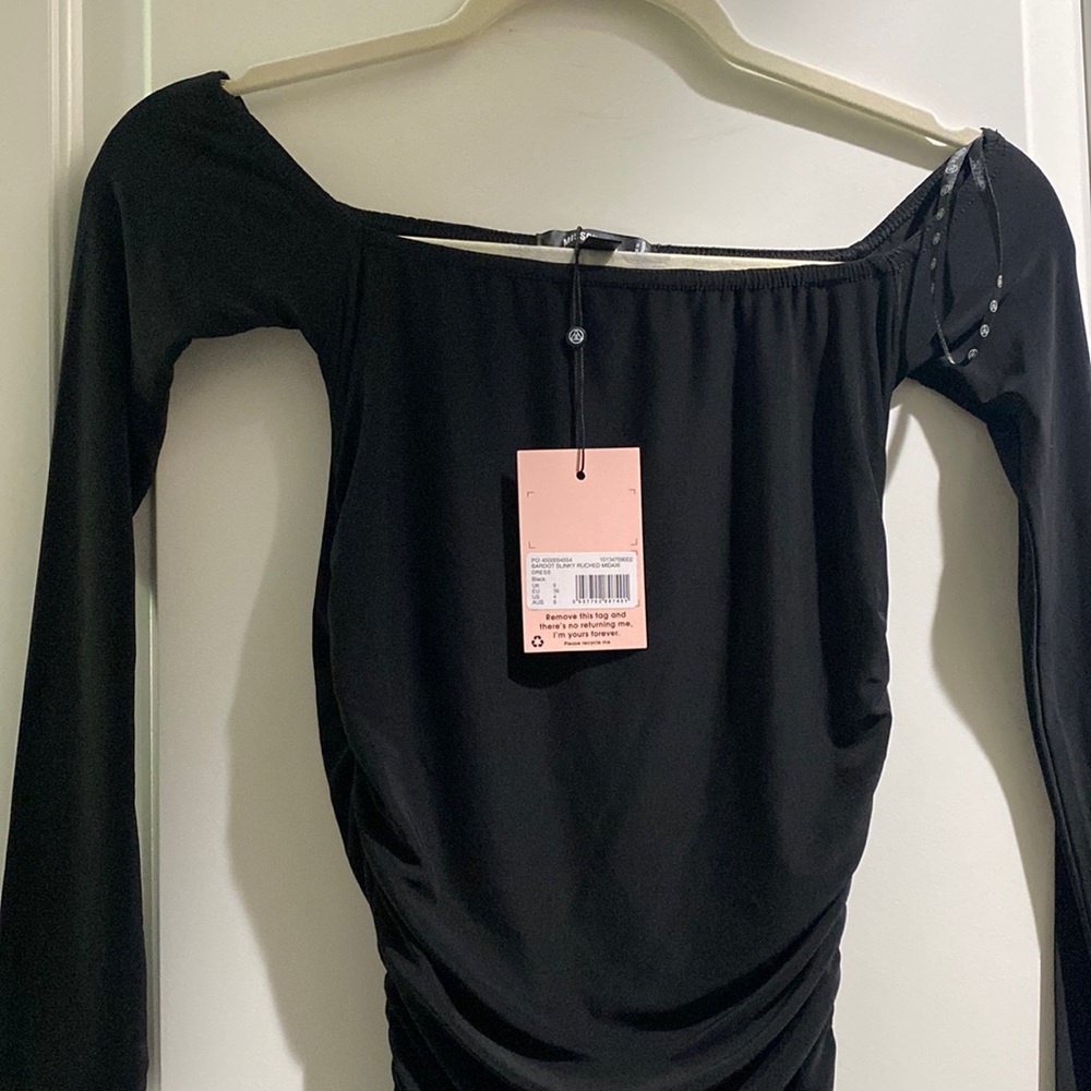 Missguided NWT bardot slinky ruched midaxi dress in black size 4